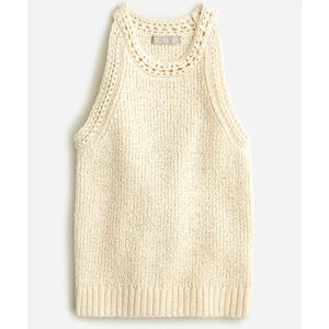 J Crew Sweater Womens S Beige High Neck Textured Pointelle Tank Cotton AM738